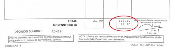 Bulletin relevé de notes de  pour son BTS Podo